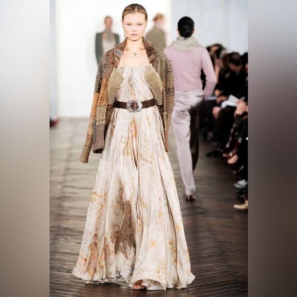 Ralph Lauren Collection ~ Fall Tan Multi Patchwork Linen-Blend Cardigan - Picture 15 of 17